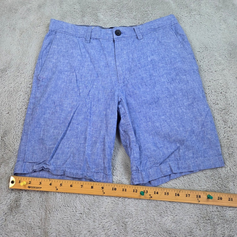 Banana Republic Linen Aiden Short Mens 30 Slim Fit Flat Front Chambray Blue 79ch